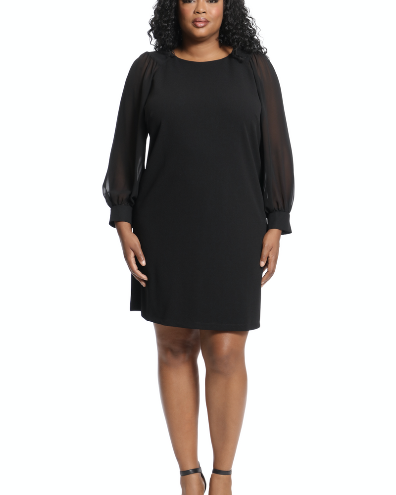 Plus Size Black Dress with Sheer Sleeves